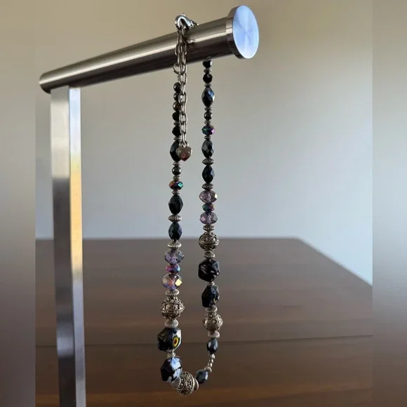 Dark Jewel Tone Faceted Bead Necklace | Statement Glam Jewelry - Picture 2 of 5
